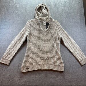 Harley Davidson Chunky Knit Hooded Embroidered Marled Gray Pullover Sweater Sz L